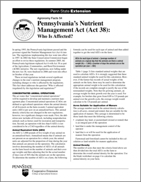 Pennsylvania's Nutrient Management Act (Act 38): Who Is Affected?